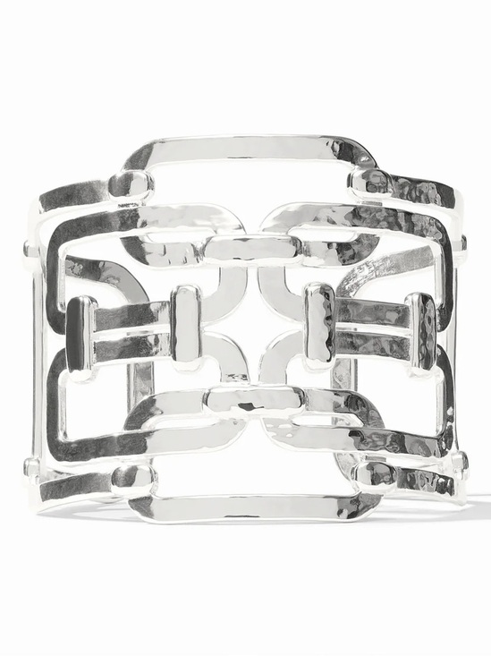 Julie Vos Jewelry - Julie Vos Polished Hammered Link Open Cuff - Silver Tone